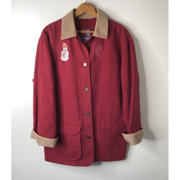 Sunbelt Jackets & Blazers - Vintage Sunbelt Denim Chore Coat Red Jean Jacket Snowman Winter Womens Small